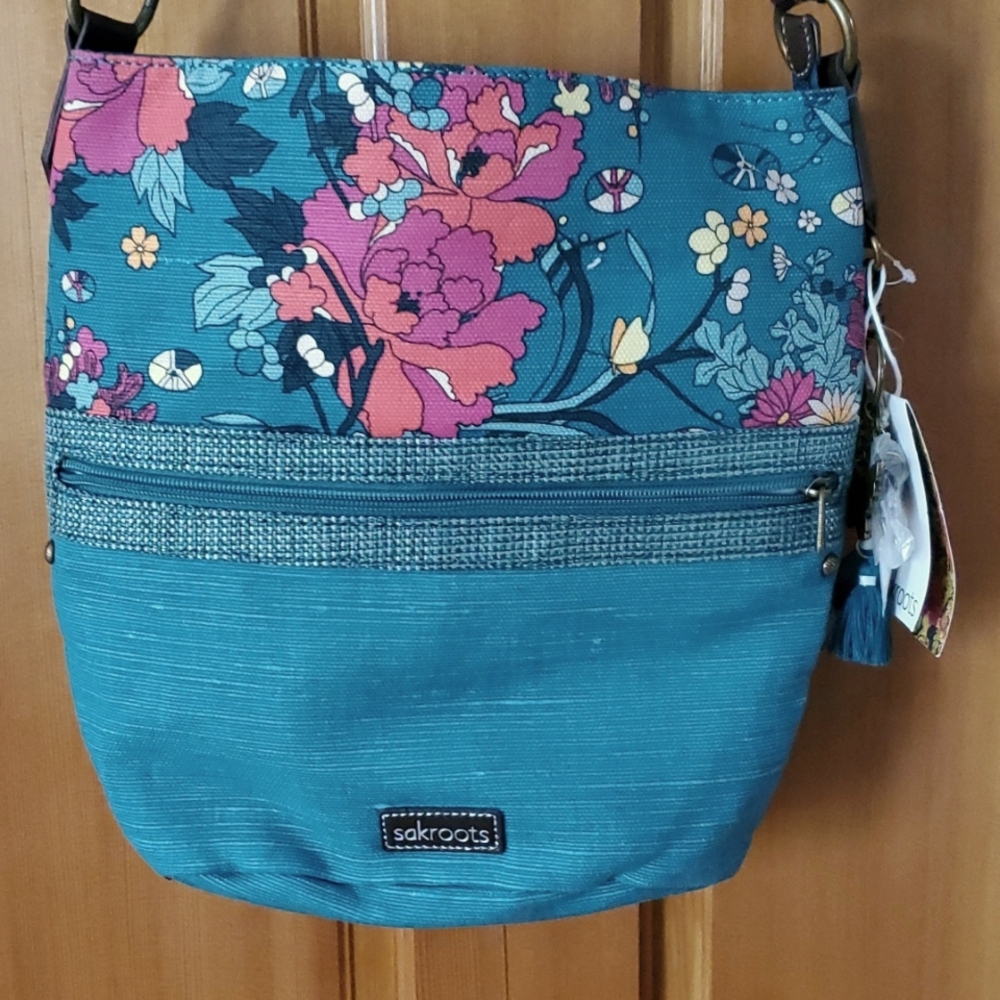 Sakroots Teal and Pink Floral Crossbody Bag - Picture 2 of 14